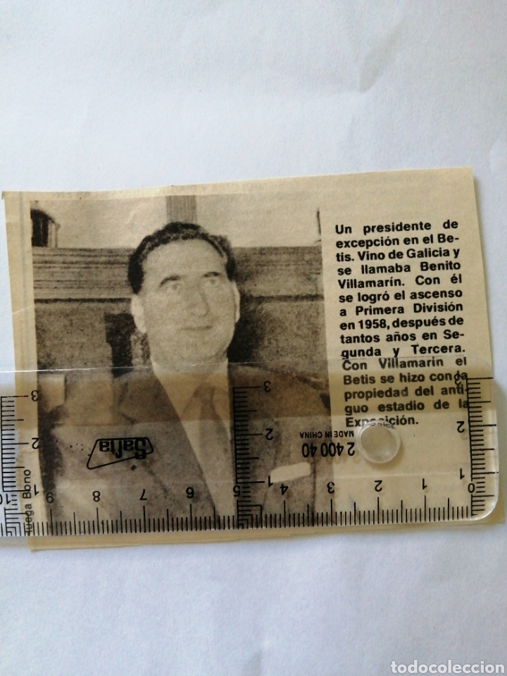 Collectionnisme sportif: PRESIDENTE DEL BETIS BENITO BILLAMARIN TRA ASCENDER A PRIMERA A&Ntilde;O 1958(RECORTE PRENSA ANTIGUO) VER