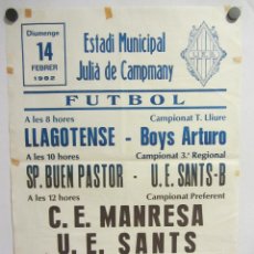 Coleccionismo deportivo: UNIÓ ESPORTIVA SANTS - CE MANRESA. CARTEL PARTIDO DE FÚTBOL CATALÁN 1982. PUBLICIDAD CERVEZA 