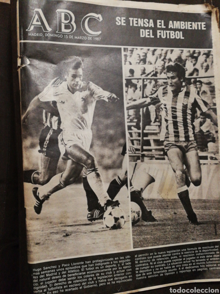 Coleccionismo deportivo: PERI&Oacute;DICO ABC 1987,PORTADA HUGO S&Aacute;NCHEZ Y PACO LLORENTE.