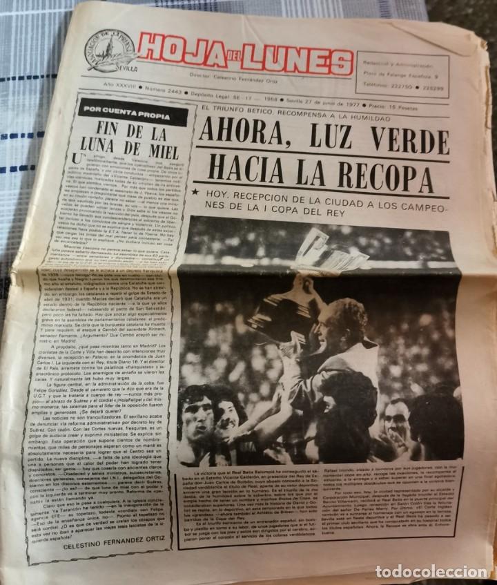 Sports collectibles: HOJA DEL LUNES, 27 JUNIO 1977, REAL BETIS CAMPEON COPA DEL REY