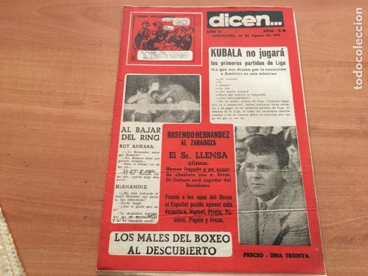 Coleccionismo deportivo: DICEN N&ordm; 49 22 AGOSTO 1953 BAR&Ccedil;A, ESPA&Ntilde;OL, KUBALA, MALES DEL BOXEO (COIB159)