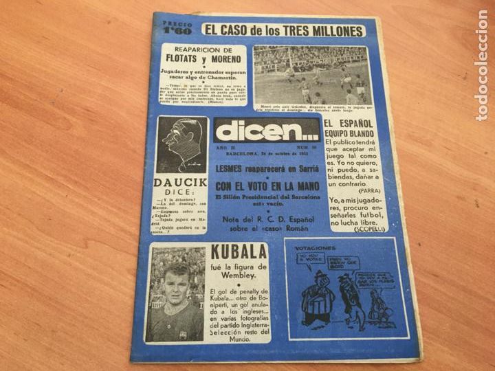 Coleccionismo deportivo: DICEN N&ordm; 58 24 OCTUBRE 1953 BAR&Ccedil;A, ESPA&Ntilde;OL, KUBALA, LESMES, FLOTATS, MORENO (COIB159)