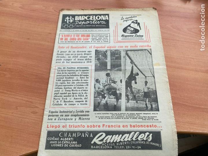 Coleccionismo deportivo: BARCELONA DEPORTIVA N&ordm; 384 15 FEBRERO 1954 ESPA&Ntilde;OL SANTANDER, MOTORISMO, BALONCESTO, BOXEO (AB-3)