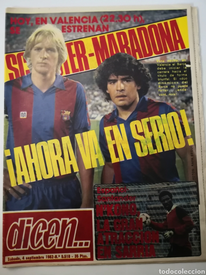 Coleccionismo deportivo: DEBUT DE MARADONA CON EL BAR&Ccedil;A. DIARIO DICEN, SEPT. 1982. BAR&Ccedil;A. BARCELONA. KEMPES. DI STEFANO