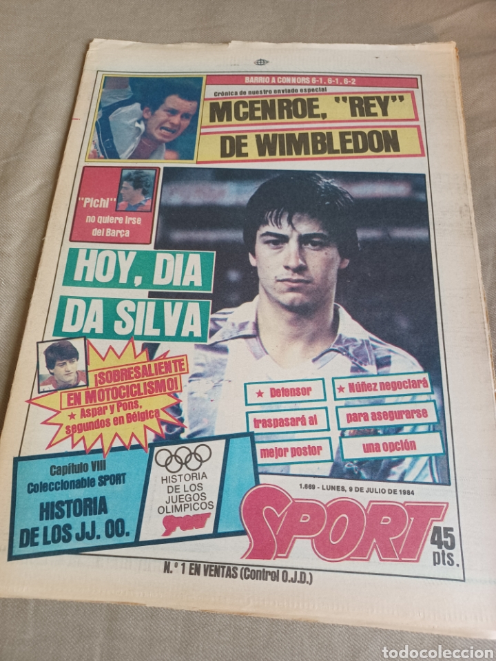 Sports collectibles: SPORT 9 JULIO 1984. MCENROE &rdquo;REY DE WIMBLENDON&rdquo;. MOTOCICLISMO. ASPAR Y PONS SEGUNDOS EN B&Eacute;LGICA