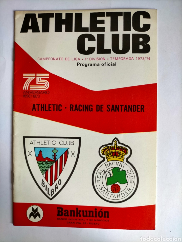 Sports collectibles: Programa Athletic Club - Racing de Santander Temporada 1973 - 1974