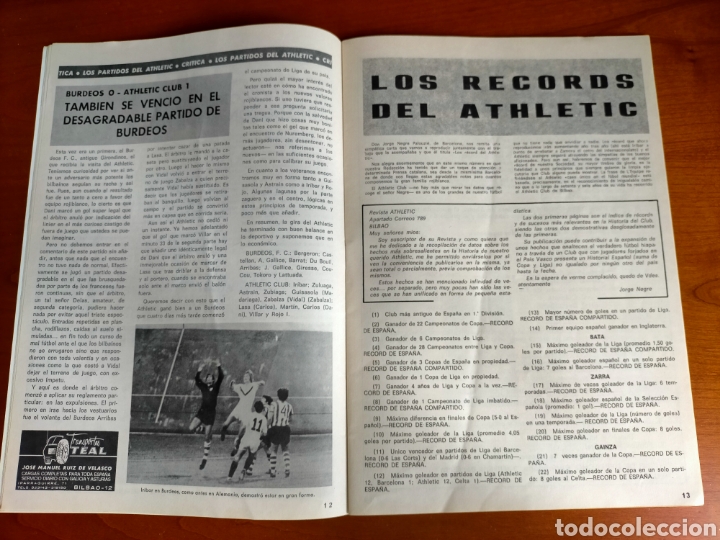 Coleccionismo deportivo: N° 20 Revista ATHLETIC 1974. Incluye Póster - Foto 4 - 272423688