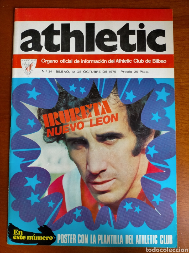 Collectionnisme sportif: N&deg; 34 de la Revista ATHLETIC de 1975. Incluye P&oacute;ster del Equipo. Athletic Club de Bilbao