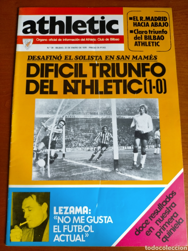 Collectionnisme sportif: N&deg; 39 de la Revista ATHLETIC de 1976. Incluye P&oacute;ster con caricatura de Zarra. Athletic Club de Bilba