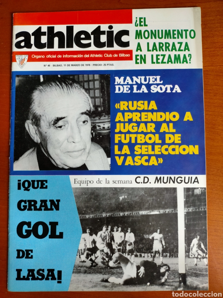 Sports collectibles: N&deg; 46 de la Revista ATHLETIC de 1976. Incluye P&oacute;ster con caricatura de Panizo. Athletic Club de Bilb