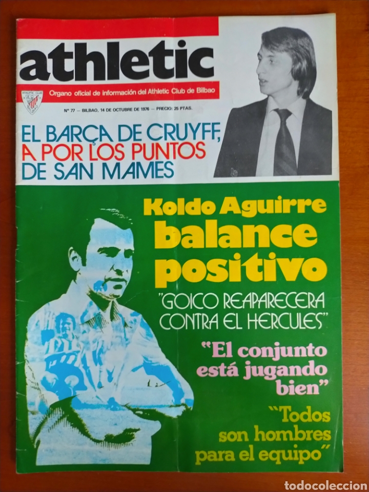 Collectionnisme sportif: N&deg; 77 Revista ATHLETIC de 1976. Incluye P&oacute;ster. Athletic Club de Bilbao. Cruyff