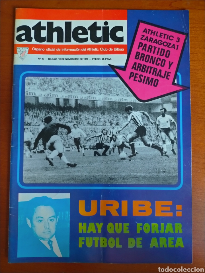 Sports collectibles: N&deg; 82 Revista ATHLETIC de 1976. Incluye P&oacute;ster con caricatura de Churruca. Athletic Club de Bilbao