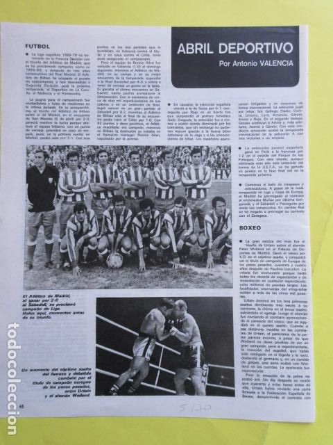 Coleccionismo deportivo: A&Ntilde;O 1970 - ATLETICO DE MADRID GANA AL SABADELL CAMPEON DE LIGA BOXEO URTAIN - 1 PAGINAS