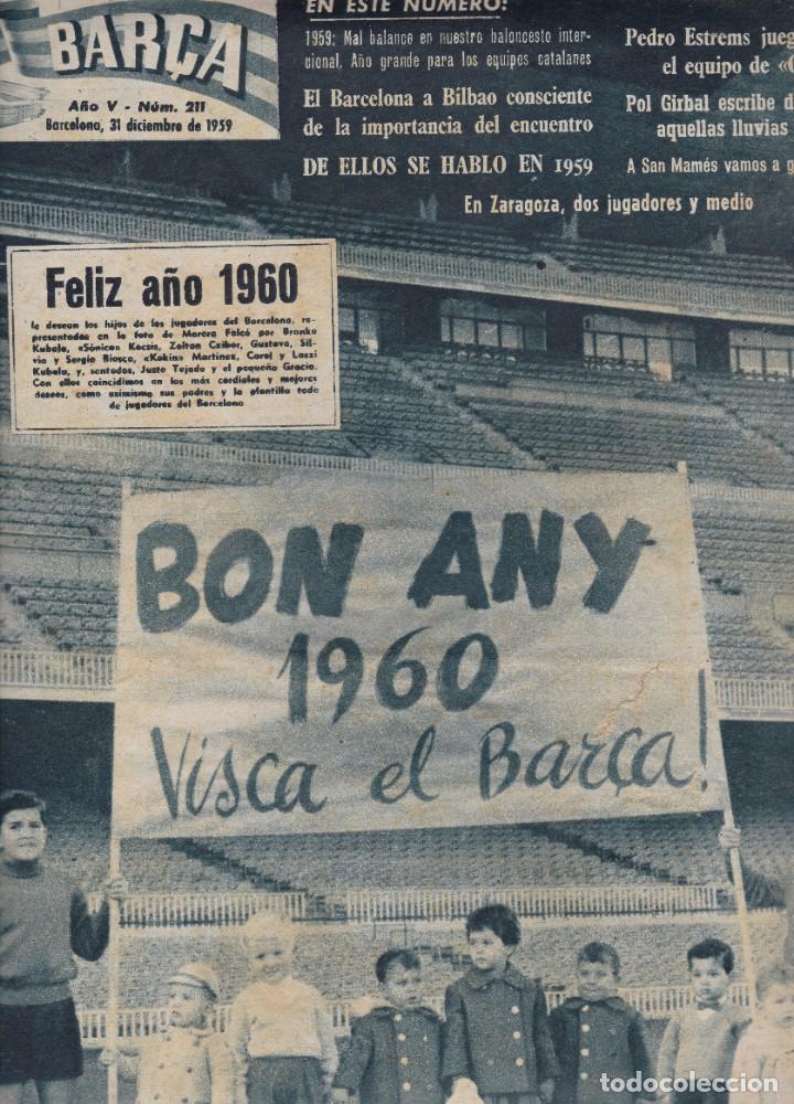 Coleccionismo deportivo: Bar&ccedil;a n&ordm; 211 Barcelona 31/12/59 Zaragoza 3 Barcelona 1 palacio deportes de Madrid 45 millones