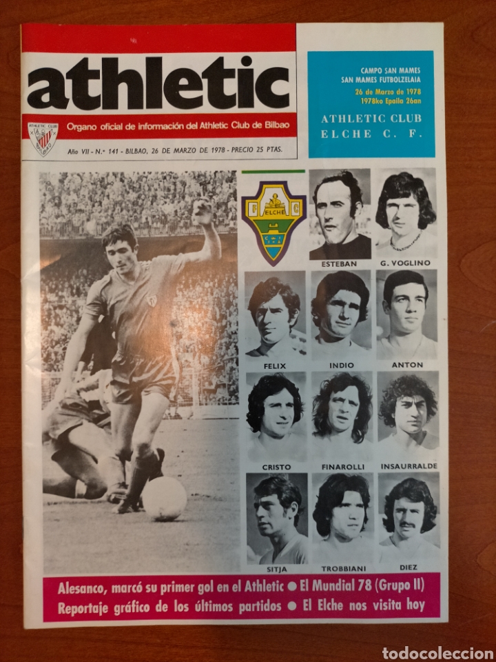 Collectionnisme sportif: N&deg; 141 de la Revista ATHLETIC de 1978. Athletic Club de Bilbao Elche C. F.