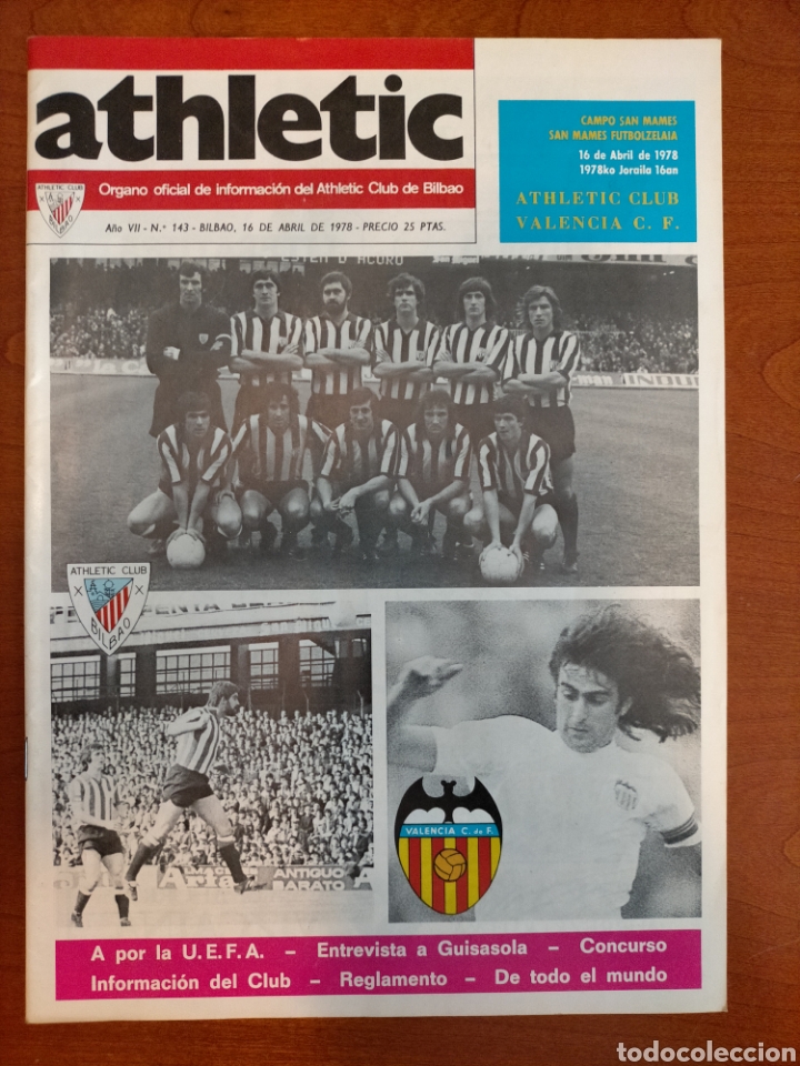 Collectionnisme sportif: N&deg; 143 de la Revista ATHLETIC de 1978. Athletic Club de Bilbao - Valencia. A POR LA UEFA
