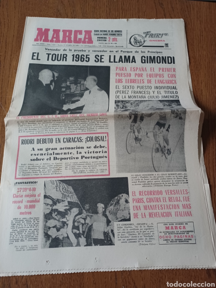 Collezionismo sportivo: MARCA 15 JULIO 1965. TOUR GIMONDI VENCEDOR- RON CLARKE RECORD 10.000 M. JIM CLARK ,FOTO