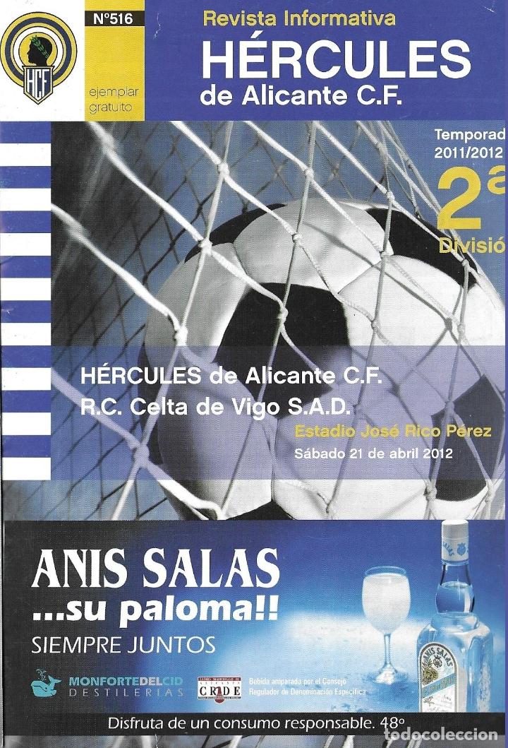 Sports collectibles: REVISTA HERCULES N&ordm;516. H&Eacute;RCULES DE ALICANTE-R.C. CELTA DE VIGO 21-04-2012