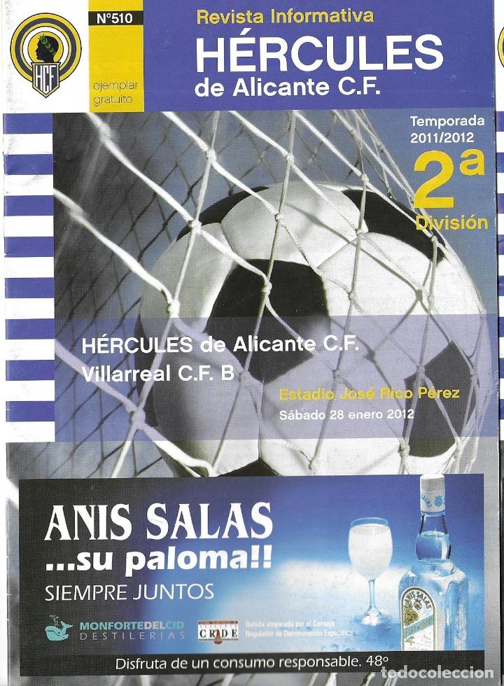 Sports collectibles: REVISTA HERCULES N&ordm;510. H&Eacute;RCULES DE ALICANTE-VILLAREAL C.F. B 28-01-2012