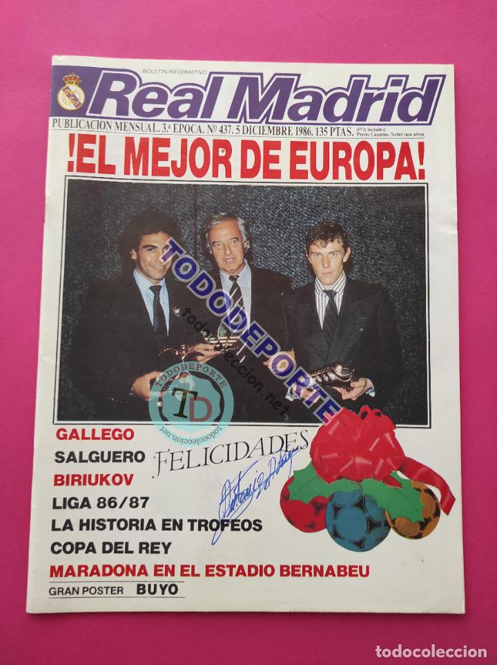 Coleccionismo deportivo: REVISTA OFICIAL REAL MADRID N&ordm; 437 1986 MEJOR EQUIPO DE EUROPA-POSTER BUYO-GALLEGO-MARADONA-BIRIUKOV