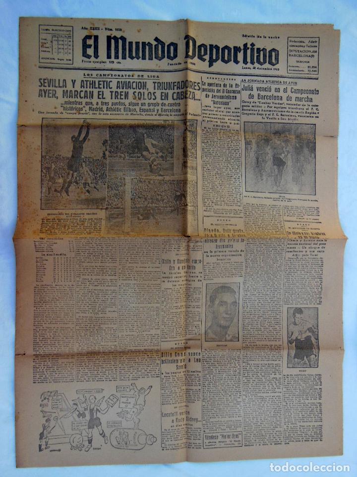 Coleccionismo deportivo: EL MUNDO DEPORTIVO, N&uacute;m 5352 Edici&oacute;n de la noche. Lunes 2 diciembre 1940