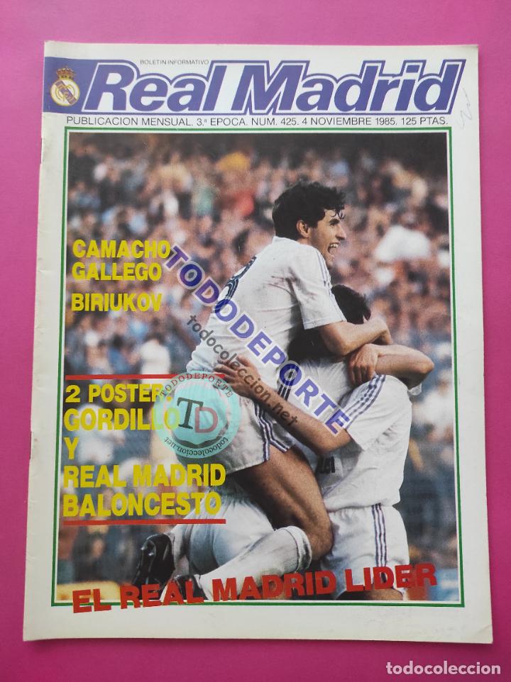 Coleccionismo deportivo: REVISTA OFICIAL REAL MADRID N&ordm; 425 1985 POSTER GORDILLO - UEFA 85/86 CHERNOMORETS - CAMACHO - BASKET