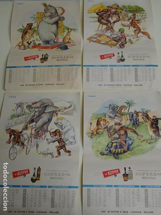 Coleccionismo deportivo: CALENDARIO ALMANAQUE A&Ntilde;O 1962. ALVEAR MONTILLA. DE KUYPER LICORES DRY GIN VODKA GINEBRA