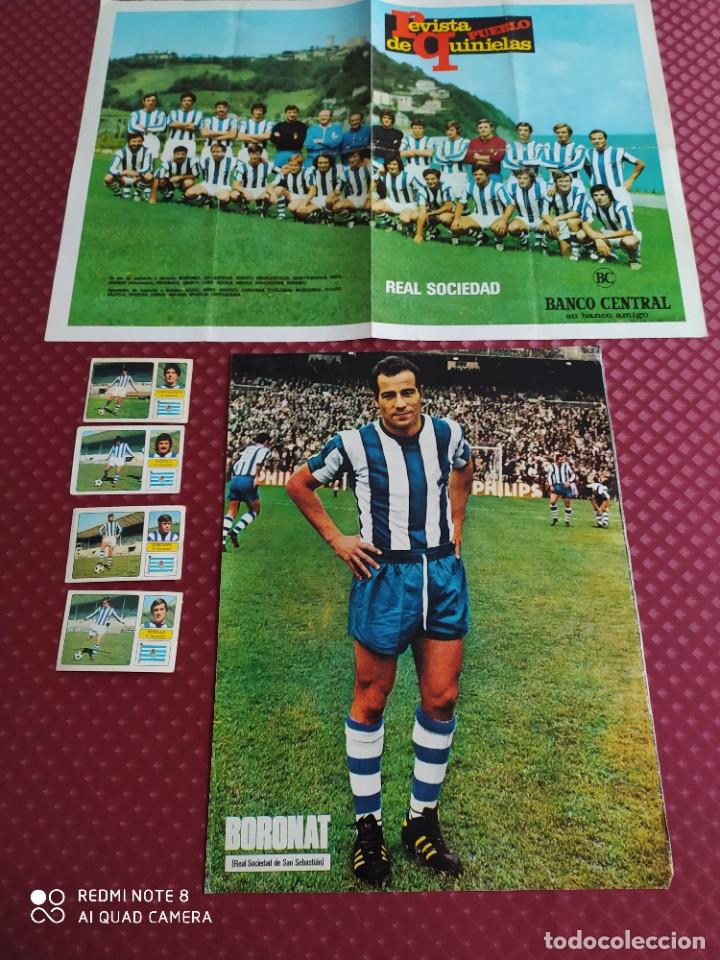 Coleccionismo deportivo: REAL SOCIEDAD REVISTA QUINIELAS PUEBLO - REGALO BORONAT AS COLOR Y CROMOS FHER 1973-74