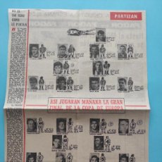Coleccionismo deportivo: RECORTE HOJA PERIODICO PUEBLO - PREVIO FINAL COPA DE EUROPA 65/66 - REAL MADRID PARTIZAN 1965/1966