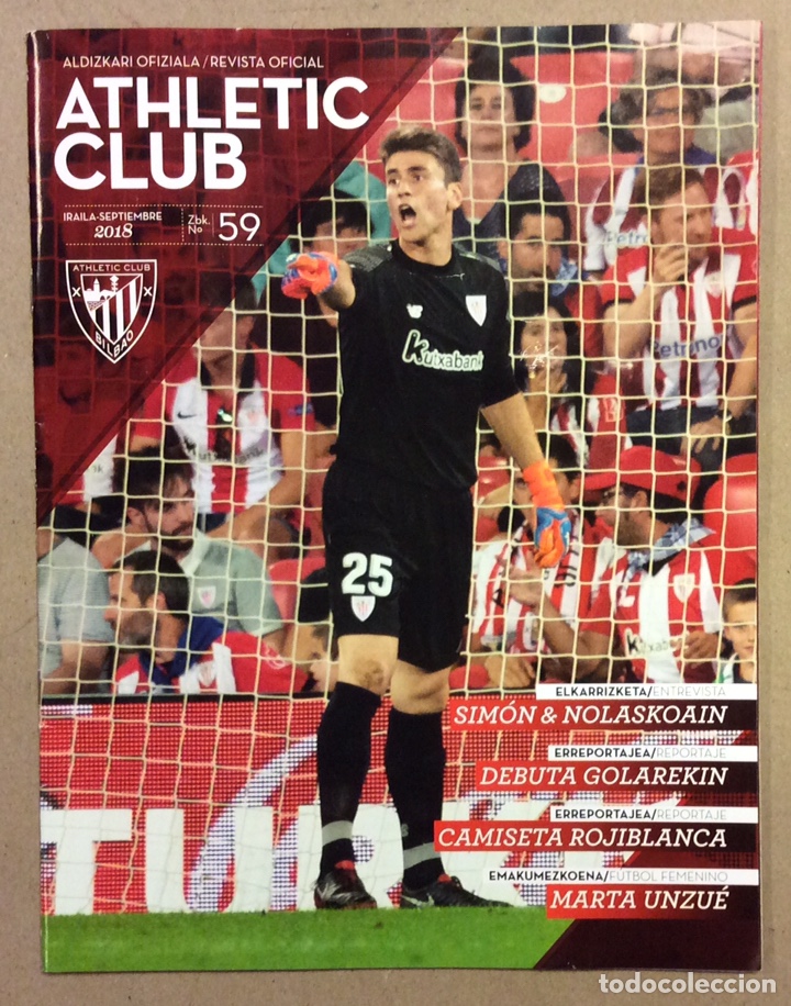 Colecionismo desportivo: ATHLETIC CLUB N&deg; 59 (2018). REVISTA OFICIAL; UNAI SIM&Oacute;N, PERU NOLASKOAIN, CAMISETA ROJIBLANCA,...