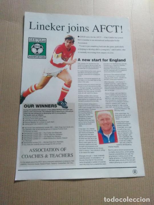 Coleccionismo deportivo: GARY LINEKER BARCELONA BAR&Ccedil;A INGLATERRA REPORTAJE 1 PAG REVISTA WORLD SOCCER EN INGLES A&Ntilde;OS 90