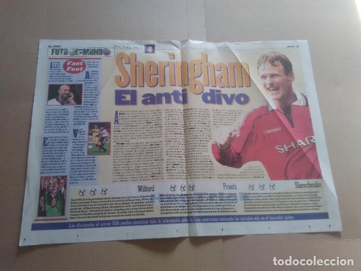 Coleccionismo deportivo: SHERINGHAM MU MANCHESTER UNITED BARTHEZ SCHMEICHEL JULIO CRUZ REPORTAJE 2 PAGINAS DIARIO SPORT