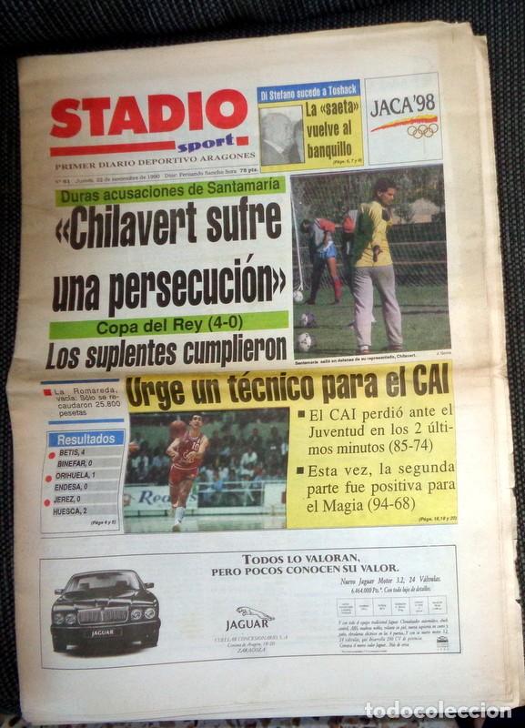 Coleccionismo deportivo: DIARIO PERI&Oacute;DICO ANTIGUO STADIO SPORT Noviembre 1990. F&Uacute;TBOL. REAL ZARAGOZA COPA CHILAVERT. MARADONA