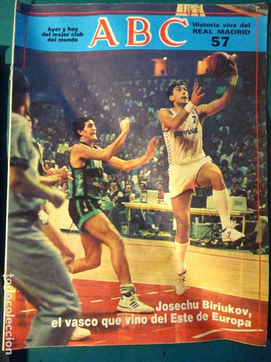 Coleccionismo deportivo: REVISTA DE F&Uacute;TBOL. ABC HISTORIA VIVA DEL REAL MADRID CF. 57 BALONCESTO JOSECHU BIRIUKOV 30GR