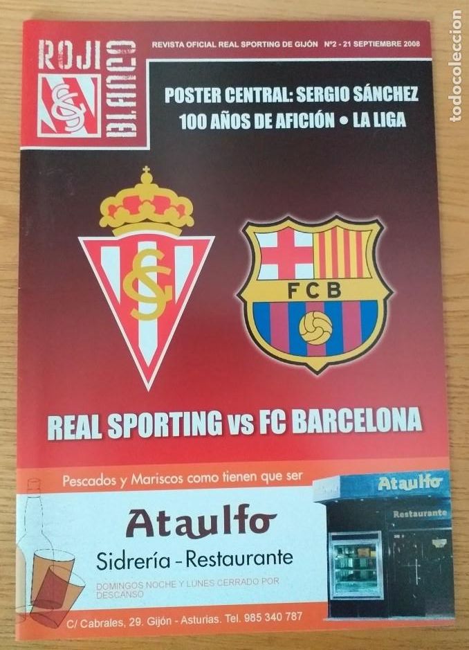 Coleccionismo deportivo: Revista Rojiblanco del partido Real Sporting de Gij&oacute;n vs F.C. Barcelona. 2008/09