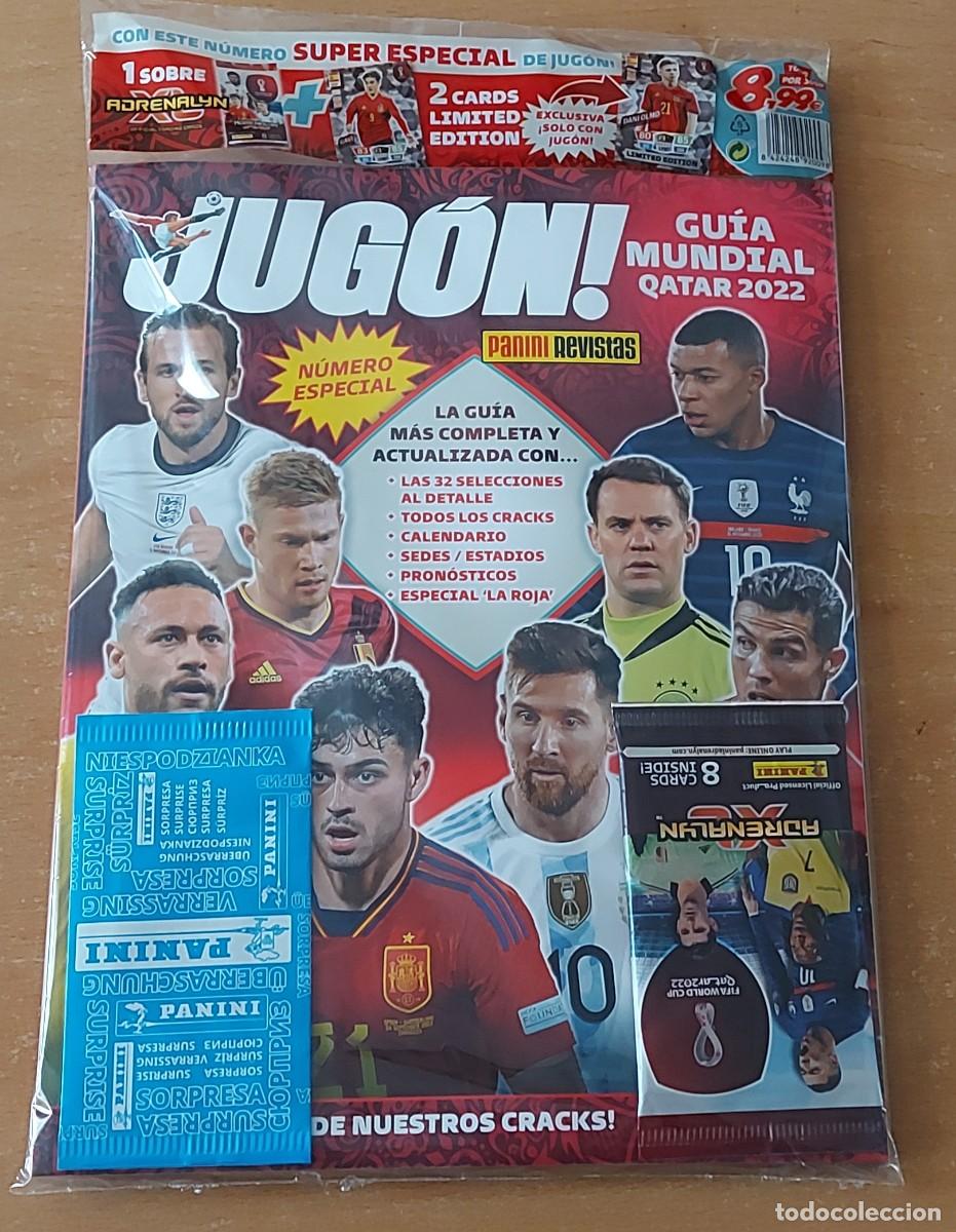 Coleccionismo deportivo: REVISTA JUGON ESPECIAL GUIA MUNDIAL QATAR 2022 2 LIMITED EDITION GAVI OLMO + sobre con 8 cards NUEVA