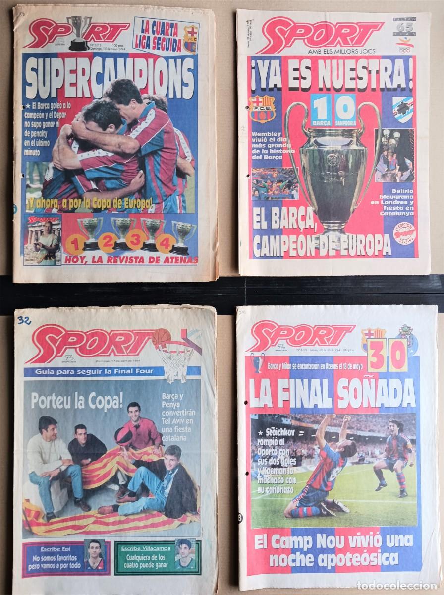 Coleccionismo deportivo: LOTE 8 PERIODICOS ANTIGUOS SPORT FC BARCELONA A&Ntilde;OS' 90 LOGROS CONSEGUIDOS SOLO HOJAS FCB L-17