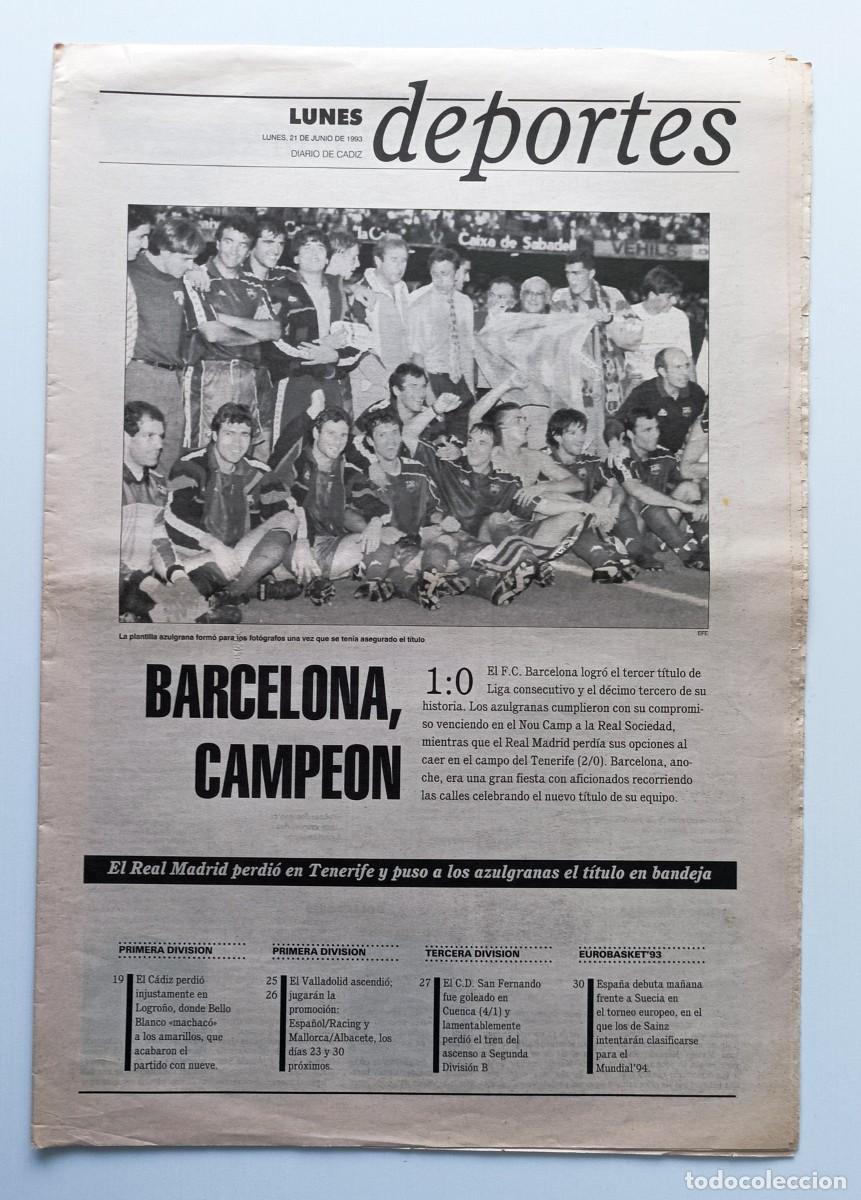 Sports collectibles: F.C. BARCELONA CAMPE&Oacute;N DE LIGA 1993-SUPLEMENTO DE DEPORTES DIARIO DE CADIZ