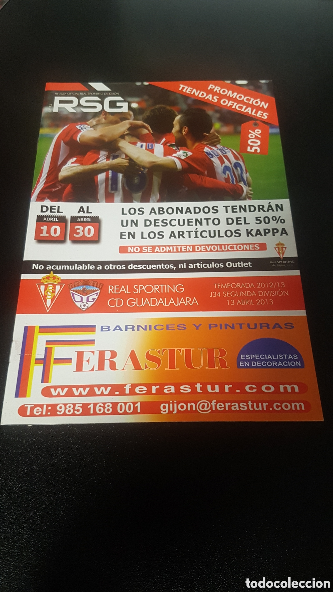 Collectionnisme sportif: Real Sporting de Gij&oacute;n - CD Guadalajara - Revista oficial RSG - N&ordm; 74 - RSG - 13 abril 2013