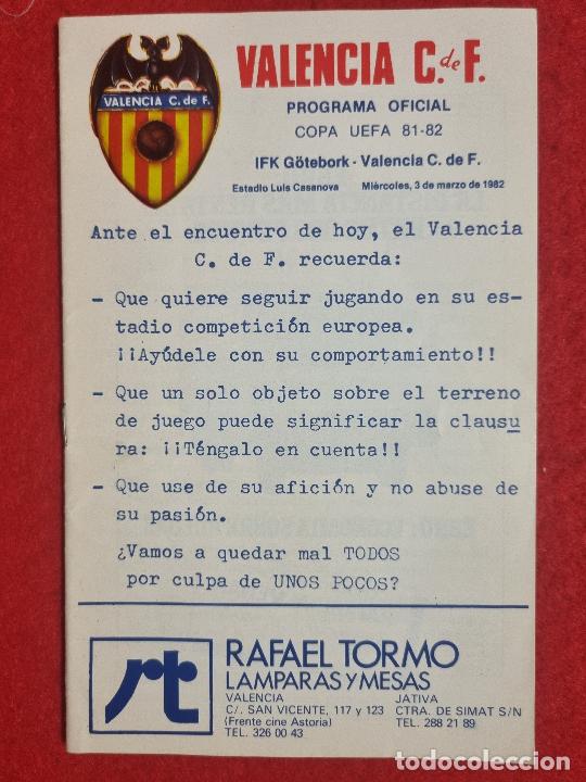Sammelleidenschaft Sport: PROGRAMA FUTBOL VALENCIA CF IFK GOTEBORK COPA UEFA 1981 82 ORIGINAL PR1