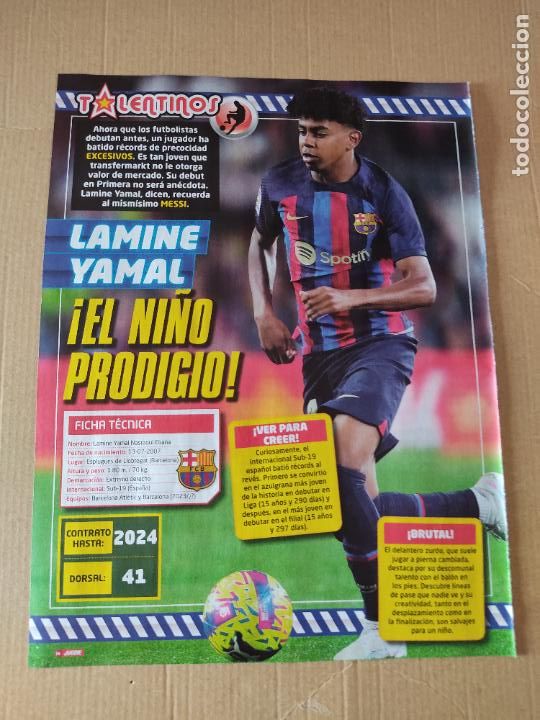 Coleccionismo deportivo: ROOKIE LAMINE YAMAL BARCELONA BAR&Ccedil;A TALENTINOS REPORTAJE 1 PAG REVISTA JUGON BALDE ALEX BAENA