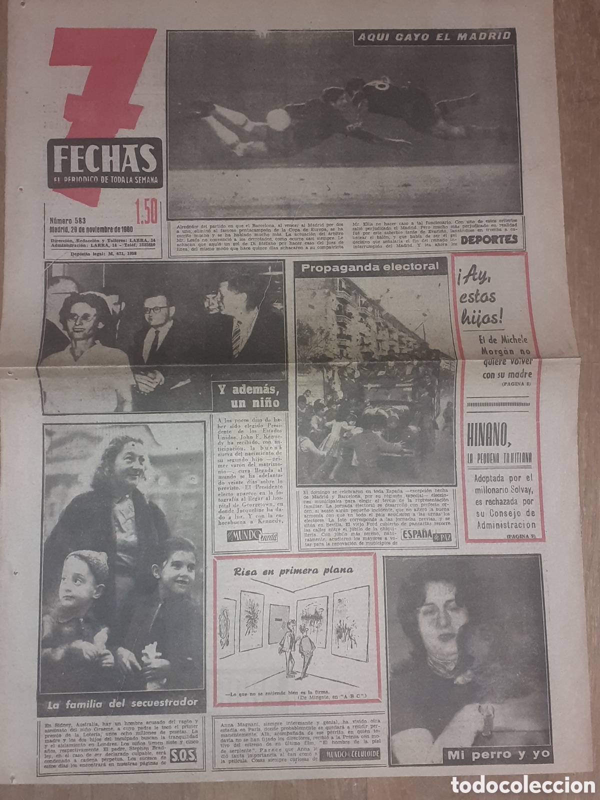 Coleccionismo deportivo: PORTADA DIARIO 7 FECHAS. FC BARCELONA 2 REAL MADRID 1. COPA DE EUROPA 1/8. 1960. PARTIDO DE VUELTA.