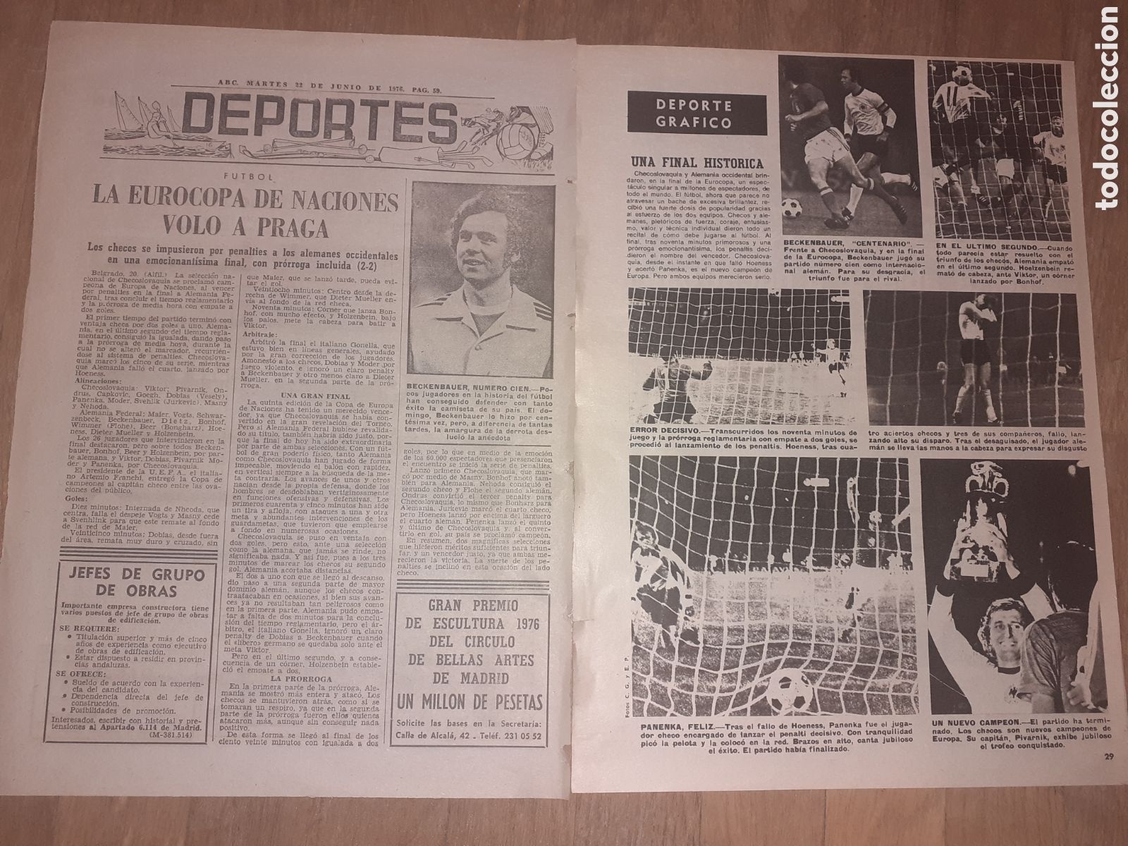 Coleccionismo deportivo: RECORTE DEL ABC FINAL EUROCOPA 1976. ALEMANIA CHECOSLOVAQUIA. PANENKA