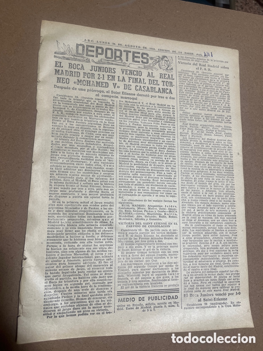 Sports collectibles: 24-08-1964 TORNEO MOHAMED V REAL MADRID v. BOCA JUNIORS