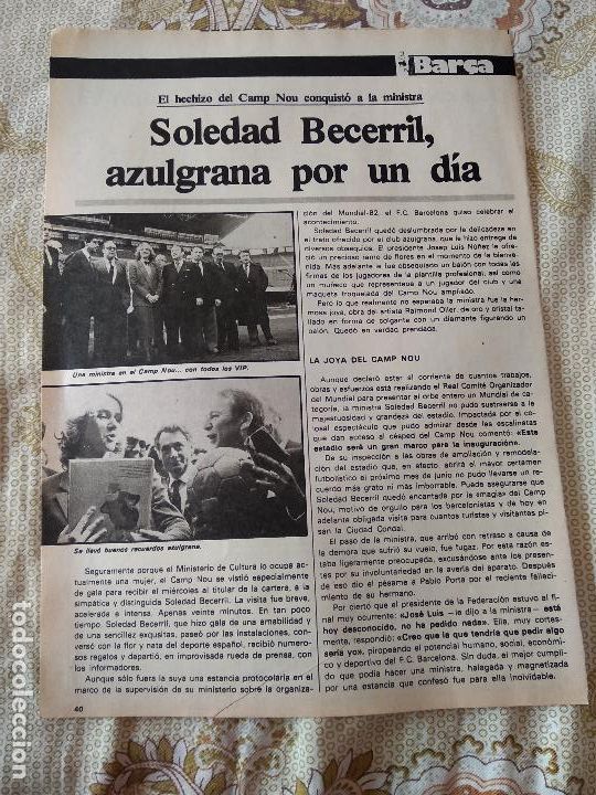 Coleccionismo deportivo: HOJA REVISTA BARCELONISTA BAR&Ccedil;A A&Ntilde;O 1981 TIPO REPORTAJE MINISTRA CAMP NOU VIP MORAN COCHE BMW