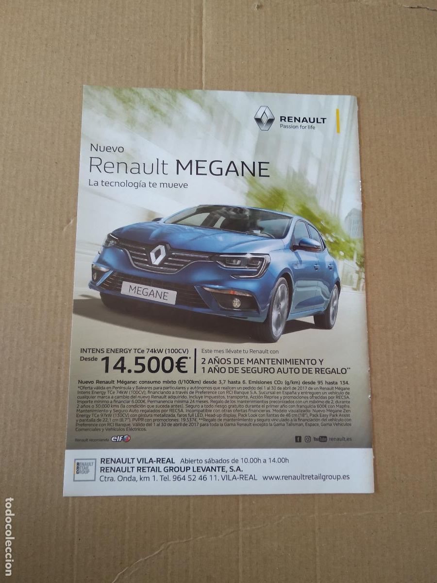 Coleccionismo deportivo: HOJA REVISTA VILLARREAL PUBLICIDAD RENAULT MEGANE COCHE TOYOTA HYBRID