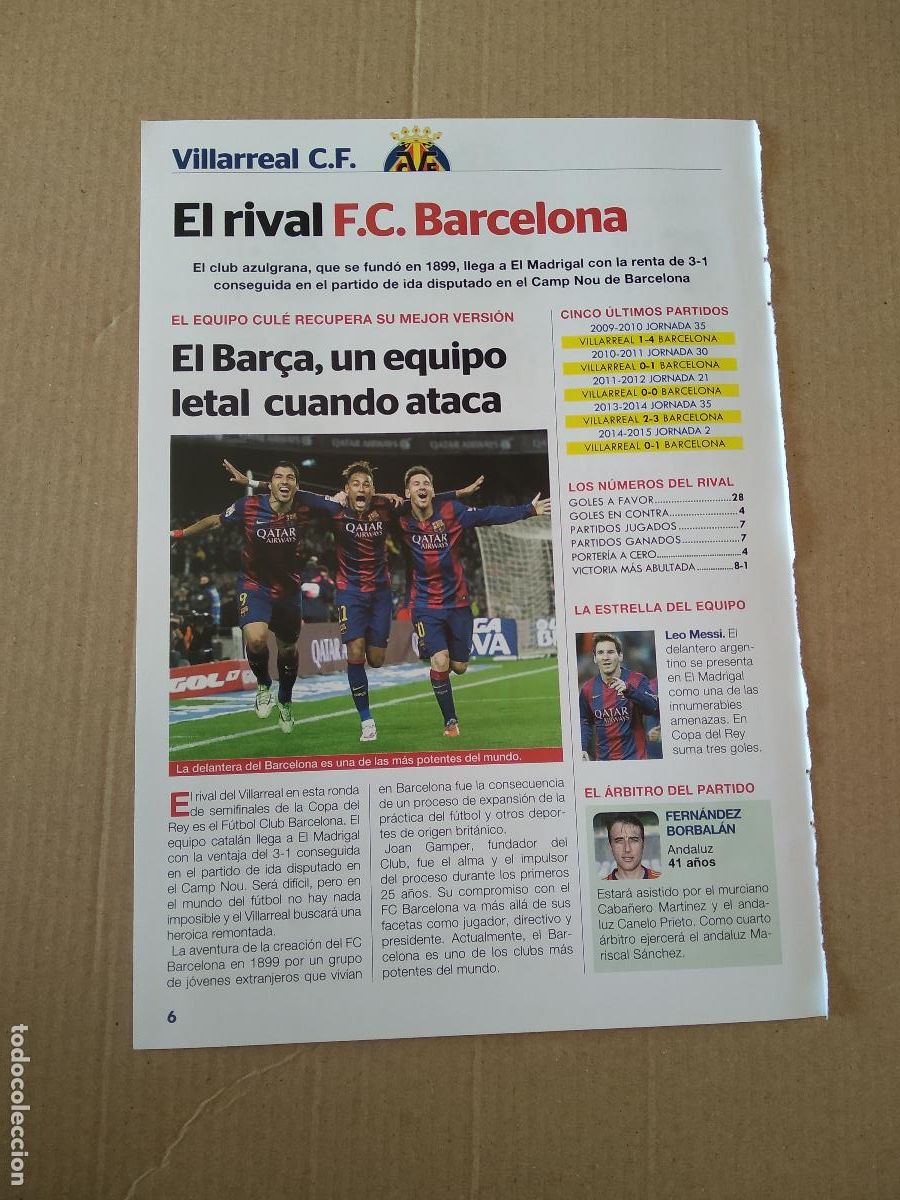 Coleccionismo deportivo: HOJA REVISTA VILLARREAL TIPO REPORTAJE BARCELONA BAR&Ccedil;A MESSI NEYMAR LUIS SUAREZ PUBLICIDAD PAMESA