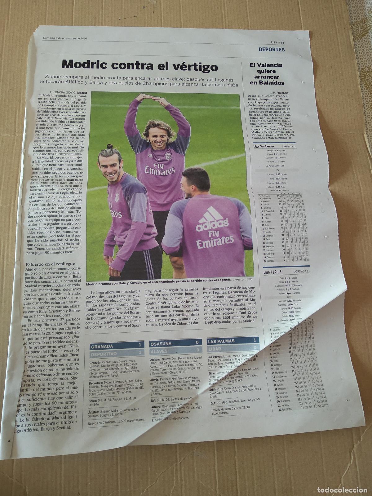 Coleccionismo deportivo: HOJA PERIODICO EL PAIS MODRIC BALE KOVACIC REAL MADRID DEMICHELIS VICTOR SANCHEZ ESPANYOL