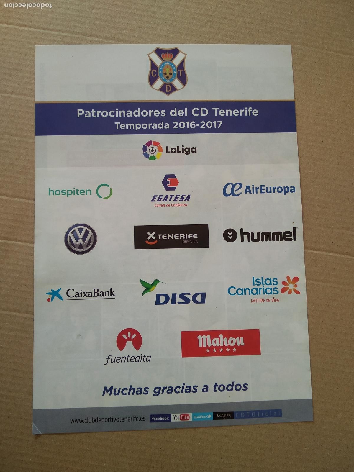 Coleccionismo deportivo: HOJA REVISTA TENERIFE AFICION FANS PATROCINADORES CAIXABANK MAHOU COCACOLA AIREUROPA HUMMEL EGATESA