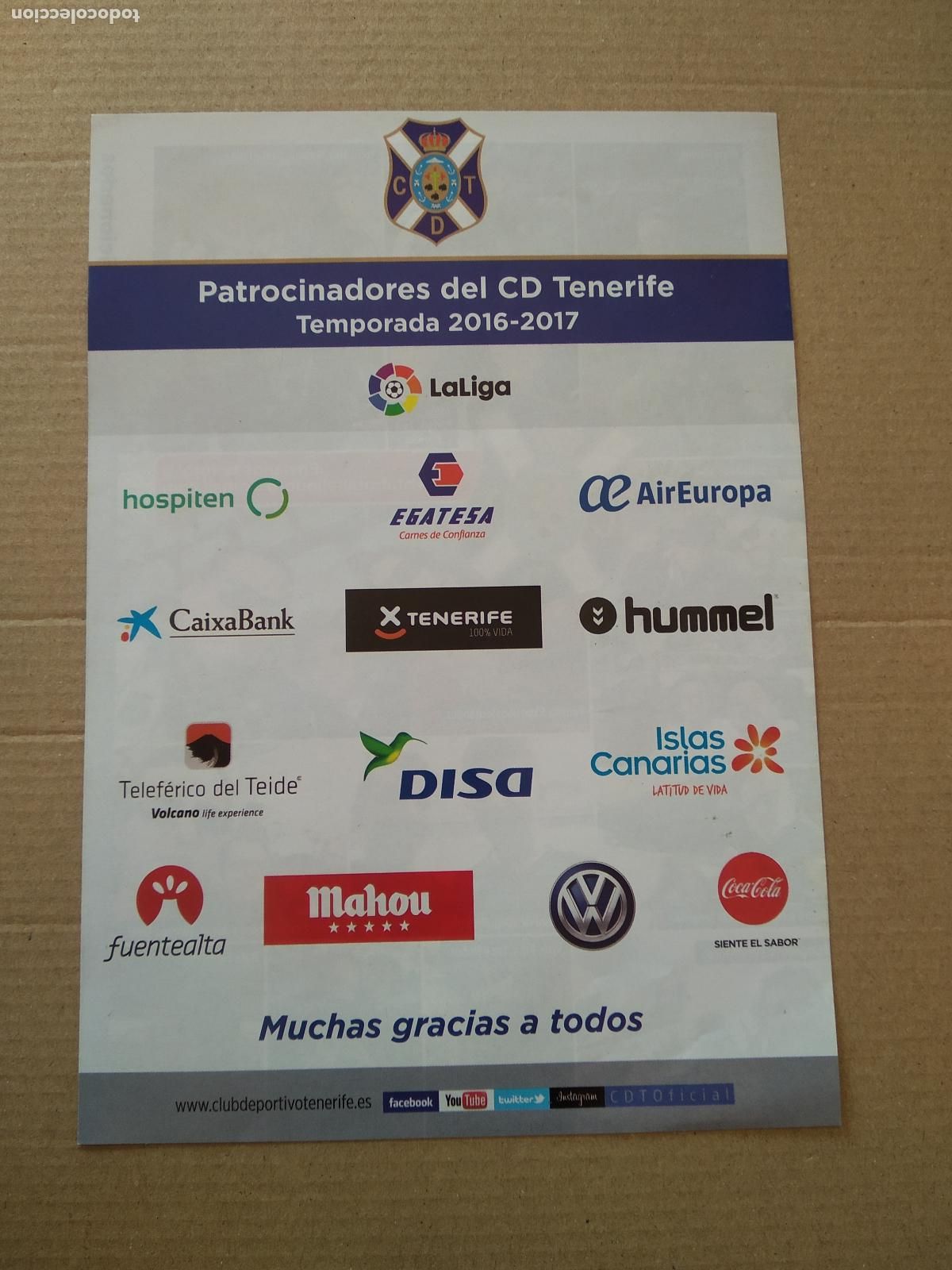 Coleccionismo deportivo: HOJA REVISTA TENERIFE AFICION FANS PATROCINADORES CAIXABANK MAHOU COCACOLA AIREUROPA HUMMEL EGATESA